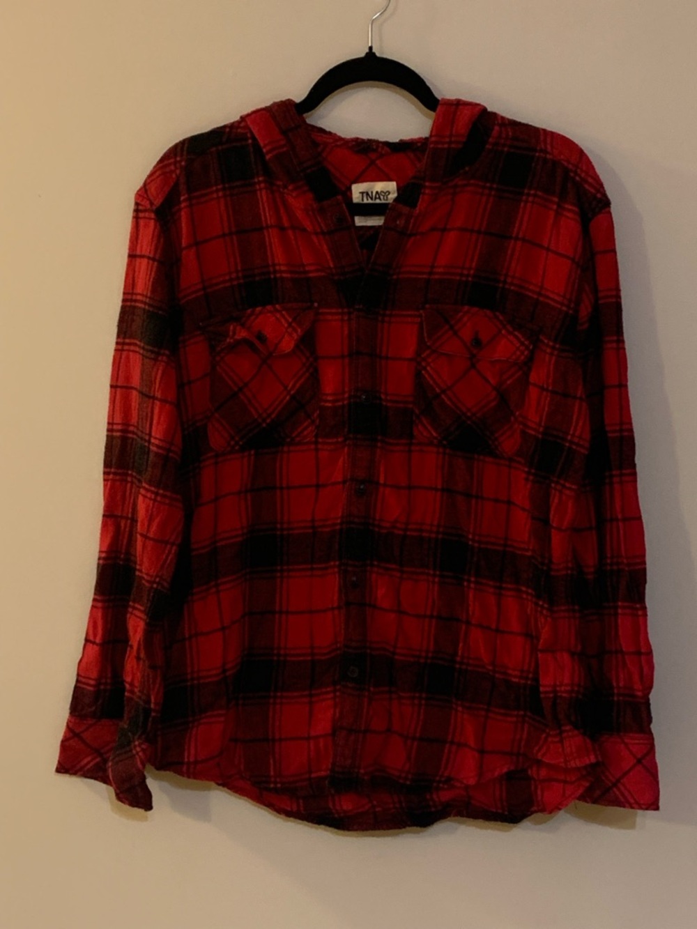 TNA Red and Black Plaid Button Down size L